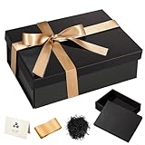Geschenkbox, Schwarz Geschenkbox mit Deckel 40 x 30 x 15cm, Geschenkboxen mit Schleife, Raffia und Grußkarte, Geschenkkarton für Geburtstag, Weihnachten und Valentinstag