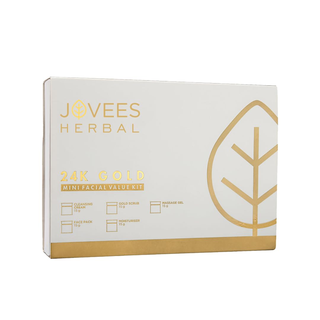 Jovees Herbal Mini 24 Carat Gold Facial Value Kit With 5 Easy Step Organic Facial Kit For Natural Golden Glow, Radiant & Luminous Skin All Skin Types 75g