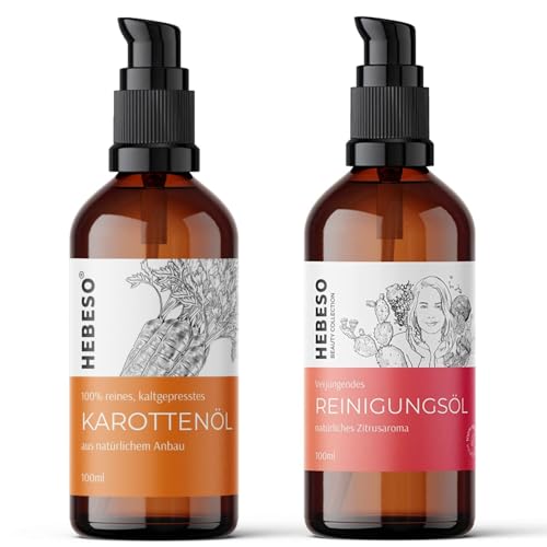 Organisches Karottenöl & Verjüngendes Reinigungsöl Set - 100ml x 2 | Für sichtbare natürliche Bräune & sanfte effektive Reinigung | Mit Vitamin E 5 pflegenden Ölen & UV-Schutz