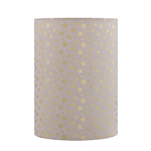 Image of Aspen Creative 31624 Contemporary Drum (Cylinder) Shaped Spider Construction Lamp Shade in Egg Shell White with Golden Stars, 8 inch wide (8 inch x 8 inch x 11 inch)