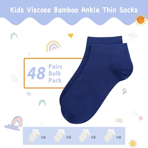 Kids Viscose Bamboo Ankle Socks Unisex Thin in Bulk Soft Boys Girls Stretch School Wholesale Socks 48 Pairs3
