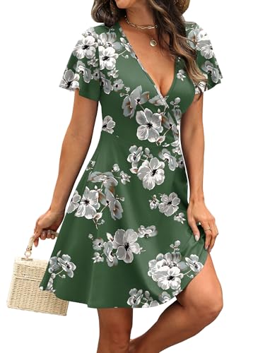 Image of RUMIA Women Casual Dresses Wrap V Neck Dress A-Line Summer Sundress Fashion