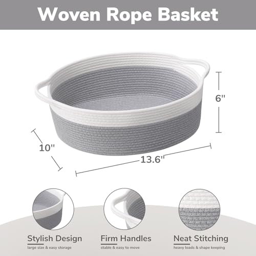 Image of Goodpick Medium Woven Rope Gift Basket Empty, 13.6 inchx 10 inchx 6 inch, Grey