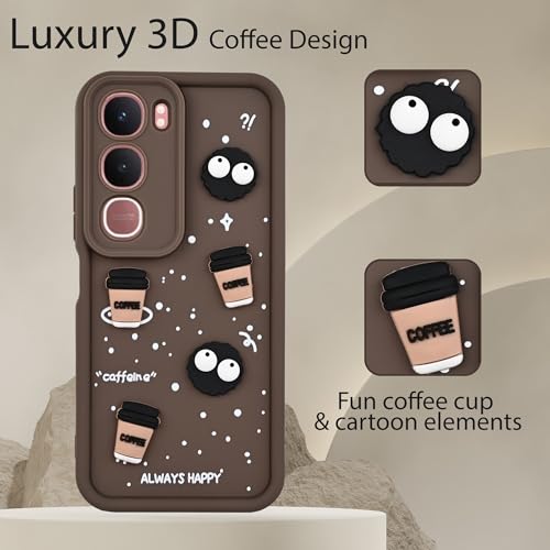 Image of DARKFIT Back Case Cover Compatible for Vivo Y300 5G | Cute Fun Cartoon 3D Ball | Coffee Silicone Case | Camera & Body Protection | Shock Proof | for Y300 5G | Color Brown