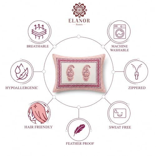 Image of ElanorHomes 180 TC Pure Cotton Pillow Covers Set of 2, Bedroom Pillows with Zip Closure, Soft Smooth Cool Breathable Pillowcases for Home (Pink Paisley Glow)
