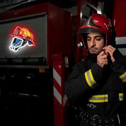 Image of Mutank Firefighting Helmet Neon Sign, Hero Decor Neon Light USB Powered LED Dimmable, for Fireman Helmet Neon Sign Hero Firefighting Sign Fire Station Wall Decor(12.9 * 12.5 In)