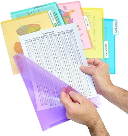 Ultimate Office PocketFile Clear Poly Document Folder Project Pockets, 3rd-Cut, Letter Size, in 6 Assorted Colors, Set of 18