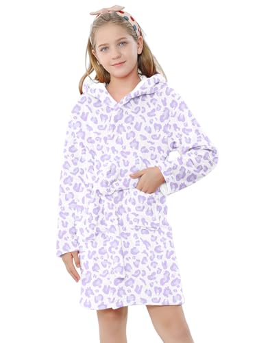 Image of Umeyda Girls & Women Fleece Hooded Robes, Soft Fuzzy Bathrobe Warm Plush Fluffy Bath Robe for Kids Womens