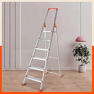 Bathla Prime 6-Step Foldable Aluminium Ladder for Home with Multi-Utility Support Handle (Orange)