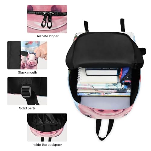 Lunchbox Backpack Waterproof Soft Cooler, Book Bags with Lunch Box, Cute Pig with Bow3
