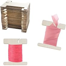 50 PCS Ribbon Storage Organizer, Empty Wooden Flat Spool Bobbin Sewing Thread Storage for Embroidery Floss Cross Stitch Cotton Thread Twine Organization, 4.33 x 3.15 Inch