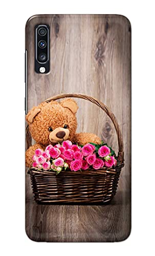 Image of PRINTFIDAA Roses and Teddy Bear in The Wicker Hard Back Cover for Samsung Galaxy A70 / Samsung A70s, SM-A705FN / DS, SM-A705YN Back Cover -(P6) KAT1004