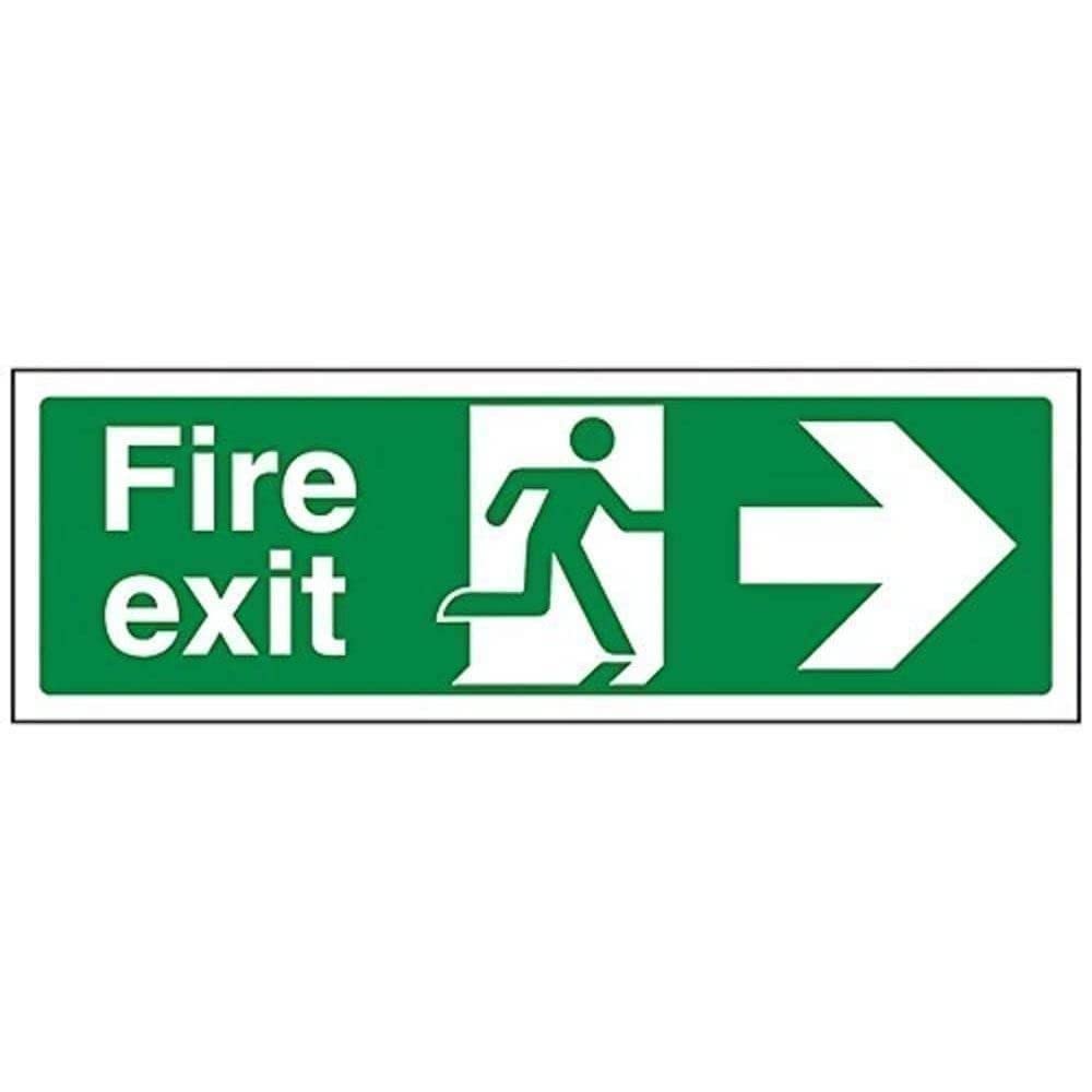VSafety Fire Exit Arrow Right Sign Landscape 300mm x 100mm Self