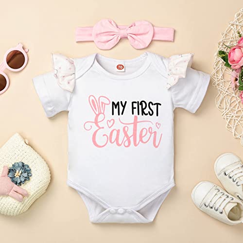 Focutebb 0 3 Months My 1St Easter Outfits Baby Girls Clothes Ruffle Romper Cute Bunny Skirt Headband Dress Clothes Set Pink 0-3 Months #TOP3