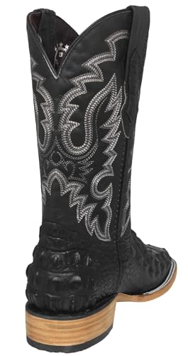 Texas Legacy Mens Black Cowboy Boots Alligator Back Print Leather Square Toe3