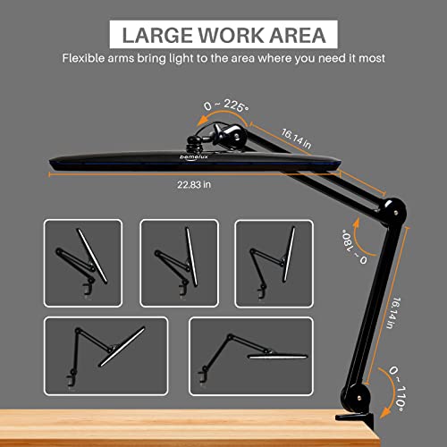 Bemelux Task Lamp with Clamp, Bright 117PCS LEDs, Metal Swing Arm 24W 2200 Lumen Dimmable Led Desk Lamp for Architect Home Office Study Reading Dorm Workbench Craft, 23 Inch Lamp Head Work Lamp(Black) by bemelux - Image 3