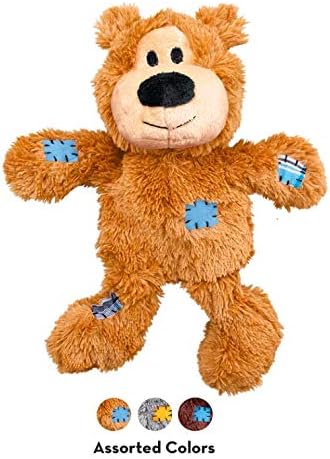 Kong Wild Knots Bear with Internal Knotted Rope Skeleton and Minimal Stuffing for Lesser Mess with Squeaks for Enticing Play (Medium/Large)