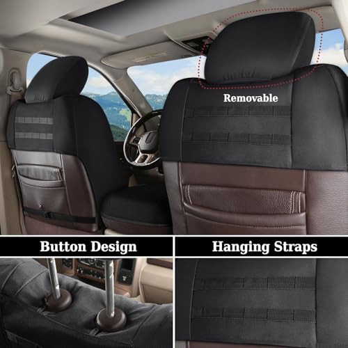 Image of Coverado Chevy Silverado Front Seat Covers, Oxford Seat Covers Fit for Chevy Silverado GMC Sierra 2007-2026 1500, 2015-2026 2500HD 3500HD Crew Double Extended Cab(Front, Black)