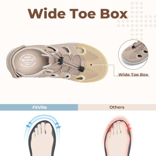 Image of FitVille Womens Wide Orthopedic Sandals, Lightweight Flat Sandals for Women with Arch Support, Adjustable Strap for Swollen Feet|Plantar Fasciitis
