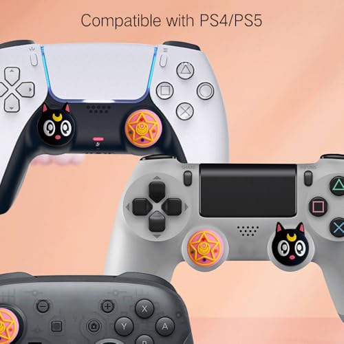 Image of PERFECTSIGHT 4 PCS Cute Thumb Grip Caps for PS5 /PS4 /Xbox One (Series X, S) /NS Switch Pro Controller, Magic Moon Analog Stick Grips Thumbsticks, Kawaii Silicone Joystick Button Covers (Luna)