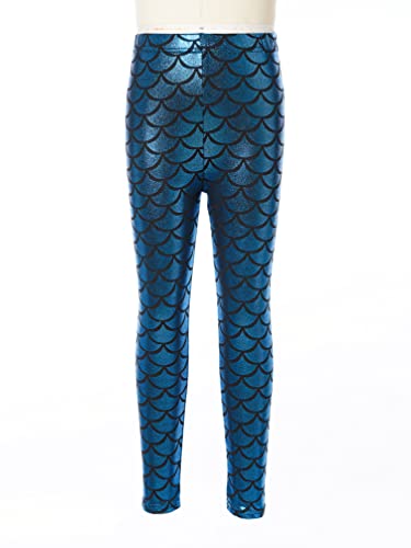 Linjinx Kids Girls Shiny Metallic Scale Fish Mermaid Leggings Party Dance Pants Athletic Trousers3