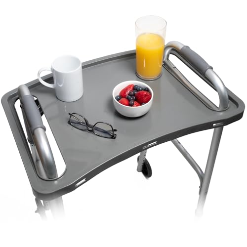 StrongArm Solid Gray Walker Tray with Cup Holder Tray for Folding Walkers Food Tray Walker Accessories Tray Table for Standard Adult Walkers (Gray)
