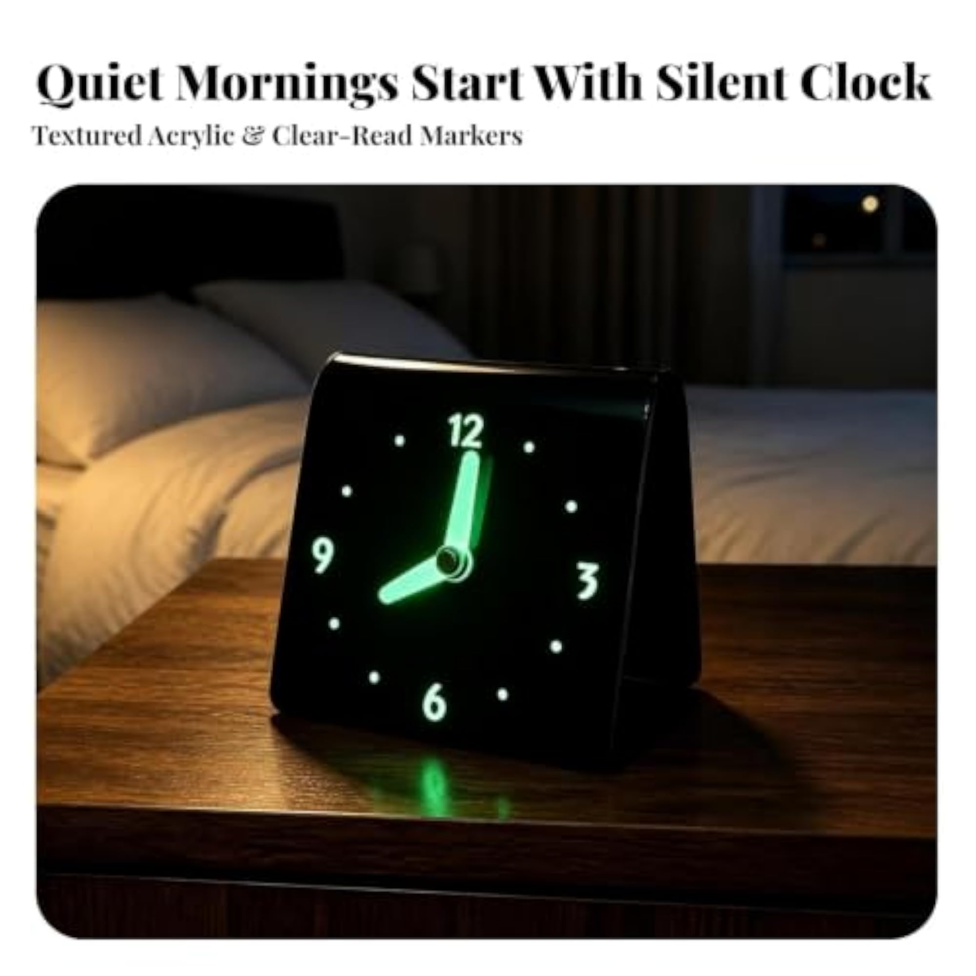No-Ticking Freestanding Desktop Clock with Acrylic Case