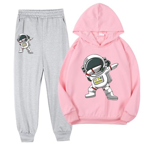 Chándal infantil unisex de manga larga con capucha y pantalones de chándal con diseño de astronauta, 2 unidades, S9, 110