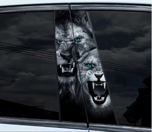 Image of 2pcs /1set Car B Pillar Sticker Decal Upgraded Vinyl Car Decals Body Side Stickers,Wolf Lions Rose Tigers Graphics Scratch Cover Large Sticker for Car Auto Van SUVs Trucks 19.6'' (Two Lions)