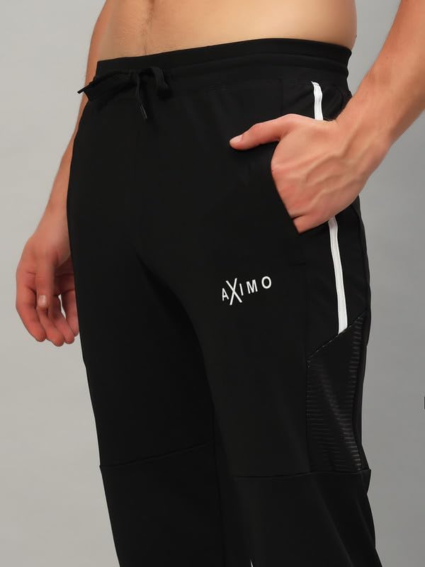 Image of AXIMO Sports Track Pants for Men Athletic Fit Joggers with Side Stripes Stretchable Breathable Fabric Elastic Waistband Drawstring Gym Running Casual Wear Mens Track Pant