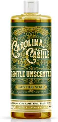 Carolina Castile Soap Unscented Castile Soap Liquid - 32 oz Vegan & Pure Organic Soap Concentrated Non Drying All Natural Formula Good for Sensitive Skin (32 Ounces)