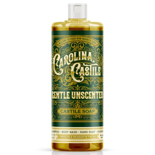 Carolina Castile Soap Unscented Castile Soap Liquid - 32 oz Vegan & Pure Organic Soap Concentrated Non Drying All Natural Formula Good for Sensitive Skin (32 Ounces)