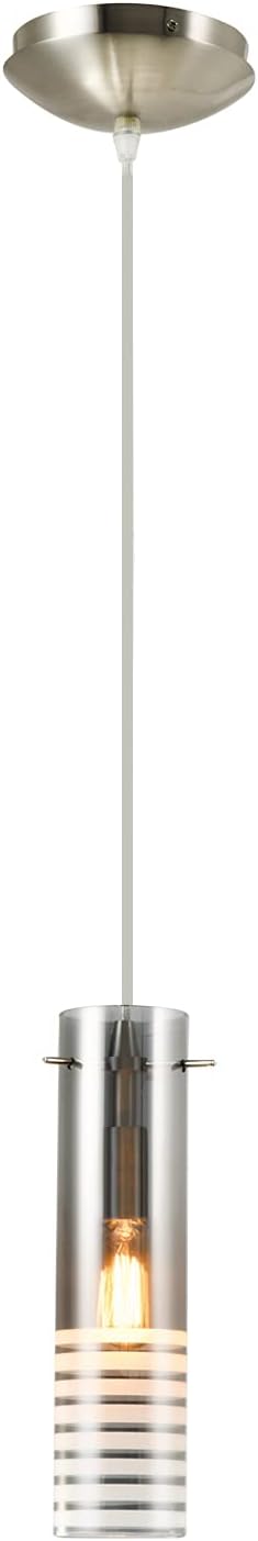 Chosenior Glass Pendant Light, 1 Light Modern Pendant Light Fixture, Adjustable Hanging Light for Kitchen Island Dining Room, Smoky Grey with Frosted Finish, KP-7229-1P - - 