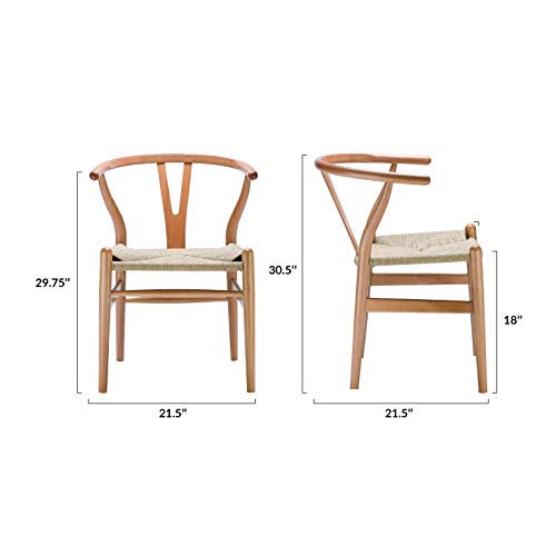 Poly And Bark Weave Modern Wooden Mid-Century Dining Chair, Hemp Seat, Natural (Set Of 2) #TOP6