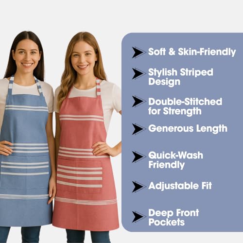 Image of Unisex Cooking Aprons | Waterproof Apron | Striped Design with 2 Front Pockets & Adjustable Neck Strap | Durable, Oil & Stain Resistant | Chef Apron for Cooking