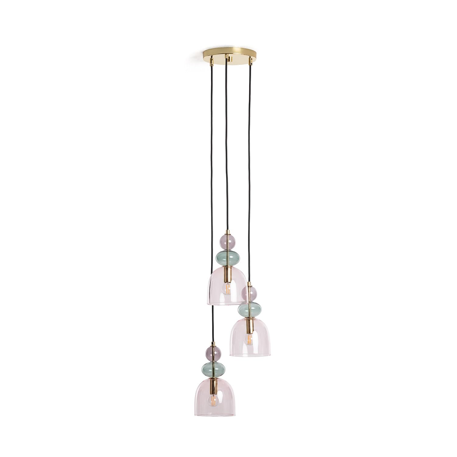 LEDKIA LIGHTING - Hanglamp Glas Big Klimt | Klassiek & Elegant Ontwerp | Metalen Rozet & Kristallen Lampenkappen | Voor Diverse Ruimtes | Werkt met E27 Lampen, Meerkleurig