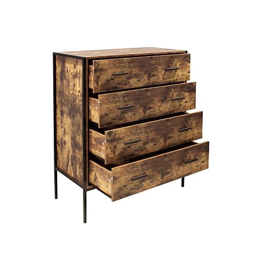 YM sky Industrial Style 4 Drawer Dresser,Rustic Brown Wood Storage Dresser Clothes Organizer with Sturdy Steel Frame, Chest with 4 Drawer, Storage Cabinet for Bedroom, Living Room