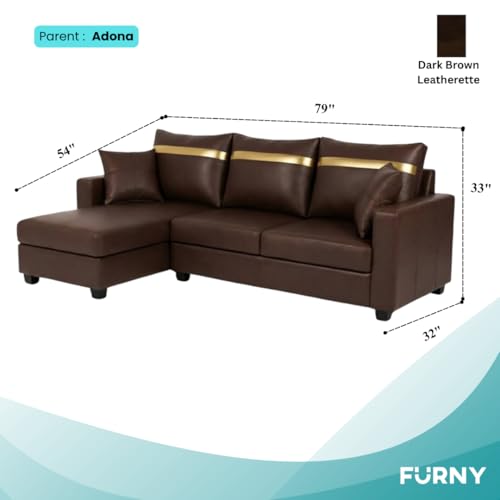 Image of FURNY Arossa 4 Seater Leatherette LHS L Shape Sofa Set (Brown) Premium Velvet Finish| Durable Comfort Ideal for Living Room