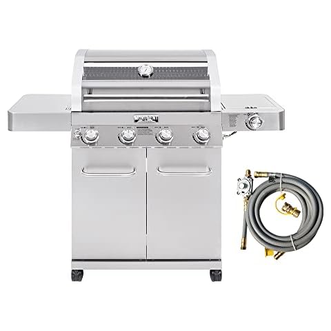 Monument Grills Larger Convertible 4-Burner Natural Gas Grill Stainless Steel Cabinet Style Propane Grills with Conversion Kit(2 Items) Cover