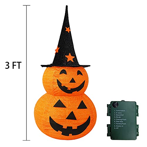 Funpeny 3Ft Halloween Collapsible Pumpkin Decorations, Pre-Lit Light Up 50 Led Pumpkin With Star Hat 8 Lighted Mode, Pop Up Jack-O-Lantern With Metal Stand For Indoor Outdoor Yard Holiday Decor #TOP1
