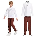 MVFEUIJ Kinder-Mittelalter Kostüm-Set, Mittelalter Renaissance Kostüm, Viking Kostüm Schnürhemd Kinder Hose,...