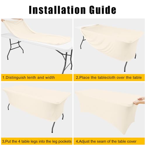 Smiry 2 Pack Spandex Table Cloth 5FT, Elastic Fitted Beige Tablecloth by Smiry - Used condition - Image 5