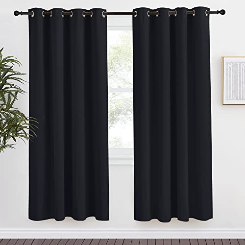 NICETOWN Black Blackout Curtain 78 inch Length, W55 x L78 Inch, 8 Grommets Top, 1 Piece, Thermal Insulated Modern Window Treatment Soundproof Drape Pa