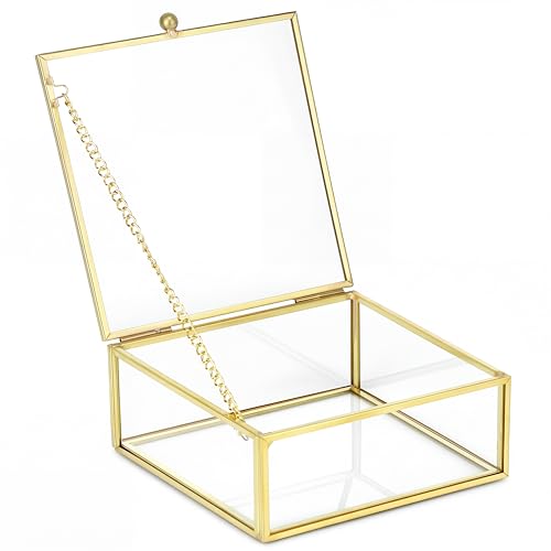 QWORK® Scatola decorativa vintage dorata, organizer rettangolare trasparente, 12 x