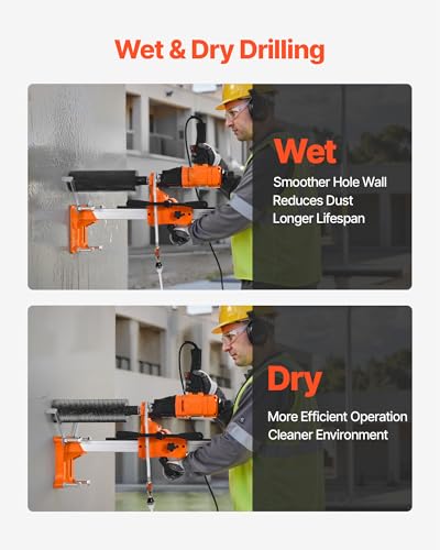 Image of VEVOR Diamond Core Drilling Machine, 8 in Drilling Diameter, 2-in-1 Handheld & Stand-Mount Dry and Wet Concrete Core Drill Rig with 4 Drill Bits, 1075 /2300 RPM 2-Speed, for Concrete Brick Stone, 1800W