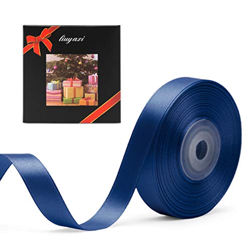 Image of Solid Color Double Faced Navy Blue Satin Ribbon 5 /8 inch X 25 Yards, Ribbons Perfect for Crafts, Wedding Decor, Bow Making, Sewing, Gift Package Wrapping and More