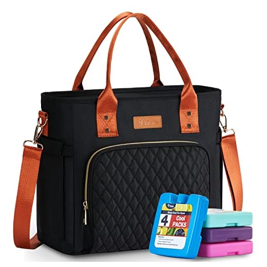 Yitote Lunch Bag Women Insulated with 4 Icepacks,Cute Lunch Bags for Women with Bottle Holder,Lunch Box for Women Lunch Bag with Adjustable Shoulder Strap,Women Lunch Bags for Work (Black)