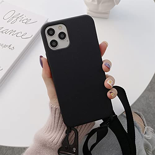 Emlivi Coque pour iPhone 8 Plus avec Cordon de Collier, Coque Silicone iPhone 7 Plus Bumper Etui Housse avec Cordon Réglable Téléphone Lanyard Case pour iPhone 8 Plus Collier Cover, Noir