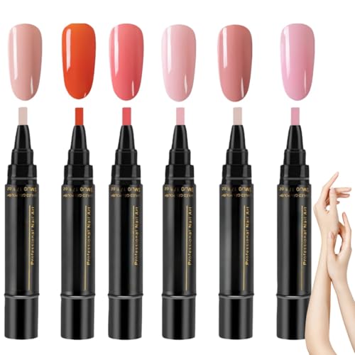 6 Stück 3 In 1 Nagellackstifte,Langhaltendes Gel Nagellack Stift Set,Nagellack Stift,Nagelkunststifte Maniküre Kit,Nail Art Marker,Nail Art Pens für DIY Nagelkunst,Schönheit,Maniküre Werkzeuge