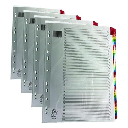 Image of Multicoloured A4 1-31 Mylar Index WX01522 (Pack of 4)